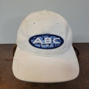 Vintage ABC USA Sports Baseball Cap Mens OS White Patch Logo Strrapback Hat